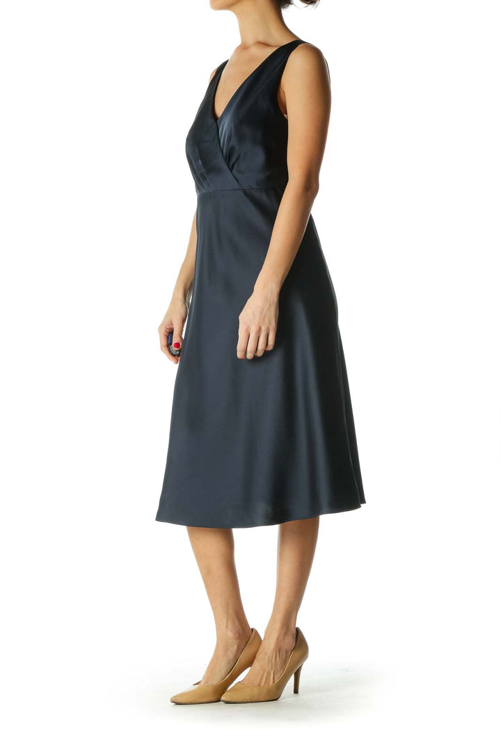 Navy V-neck Evening Dress