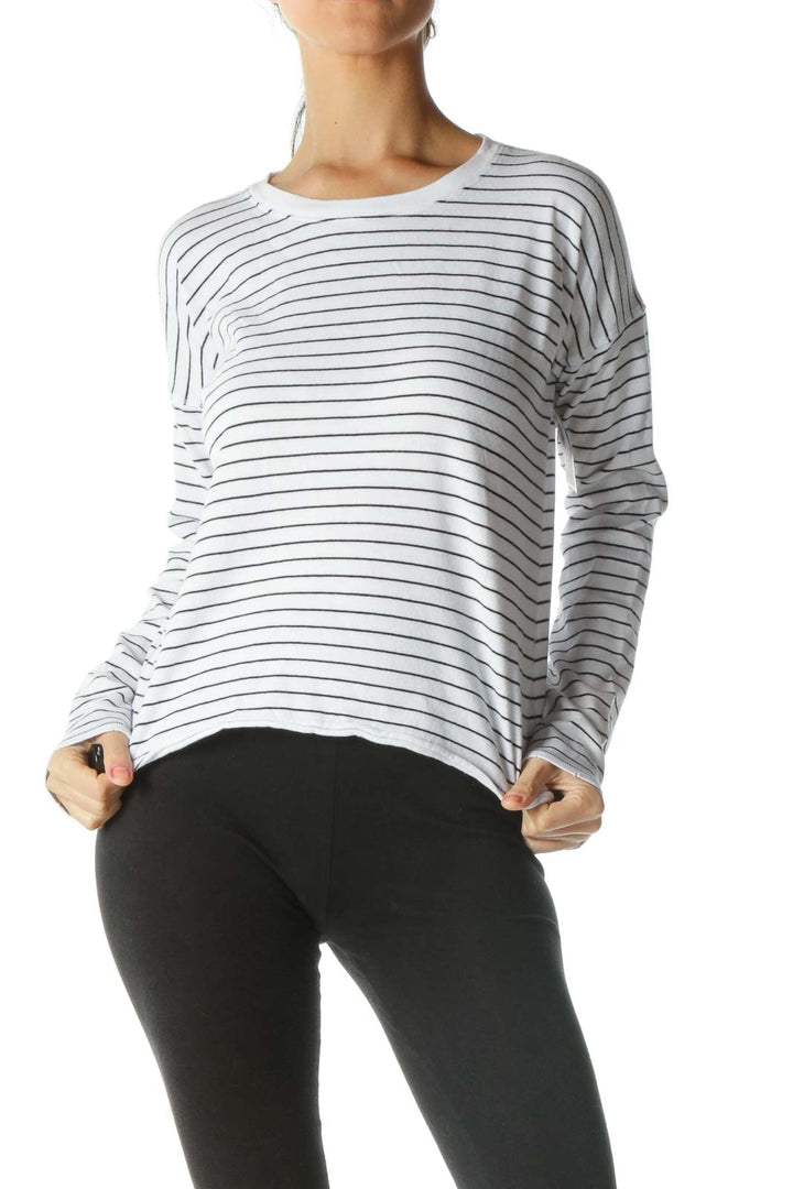 White Black Striped Long Sleeve Top