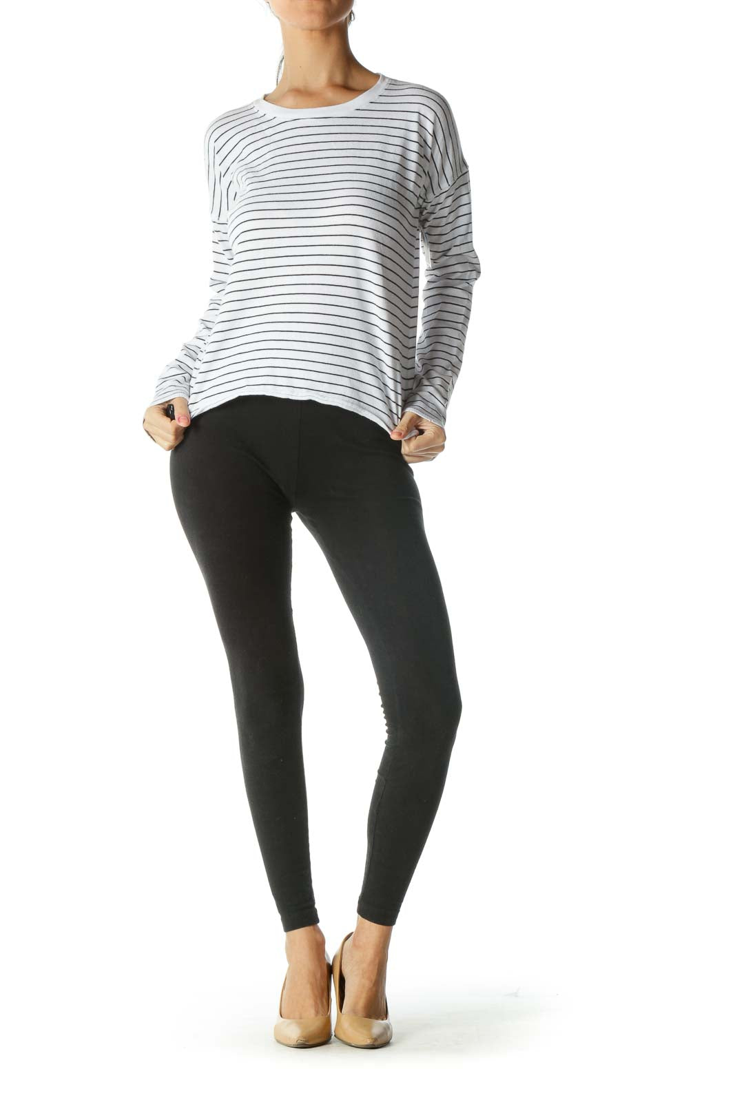 White Black Striped Long Sleeve Top