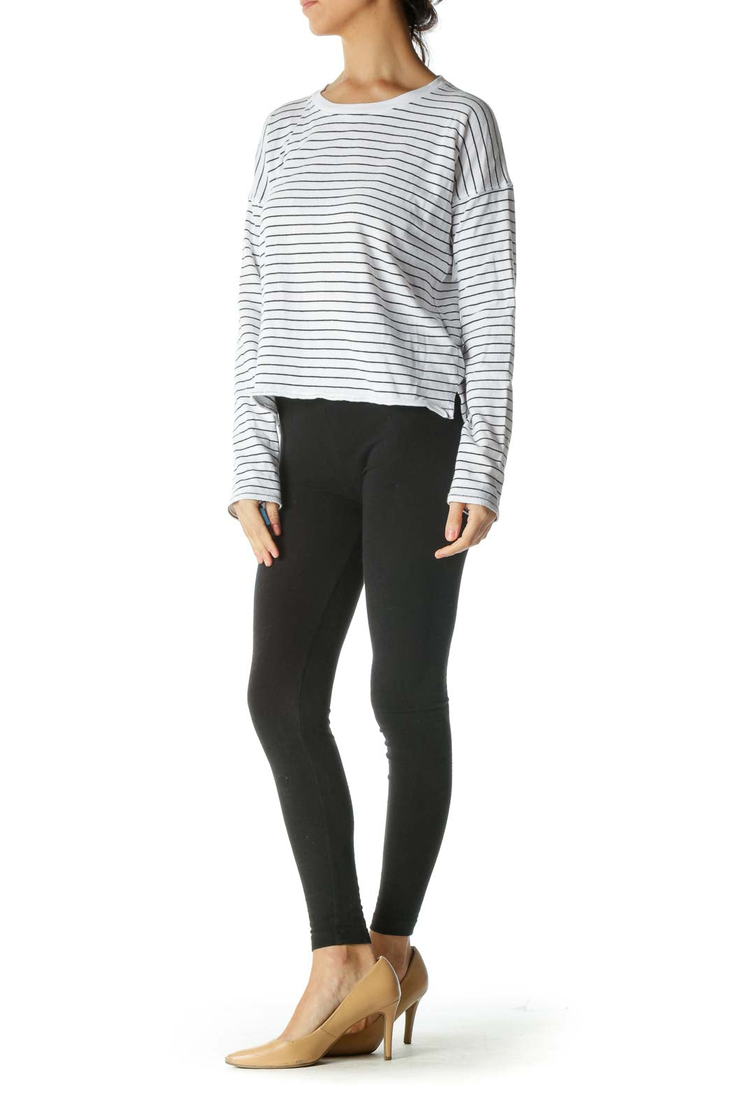 White Black Striped Long Sleeve Top