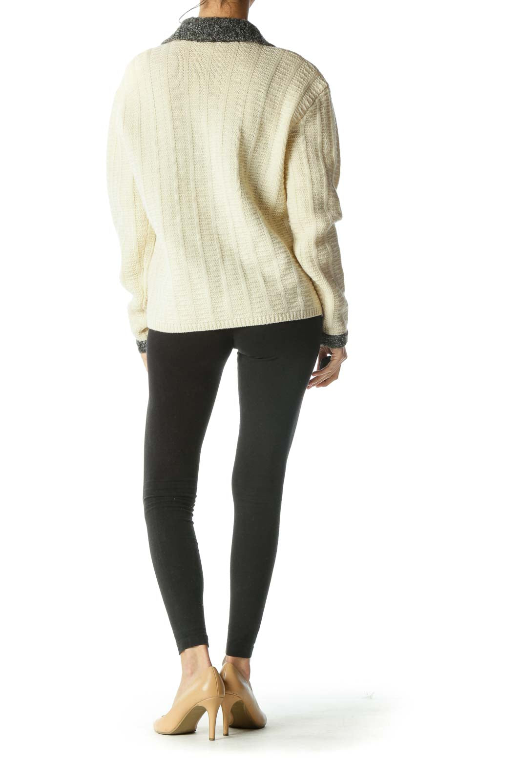 Cream Wool Embroidered Knit Sweater