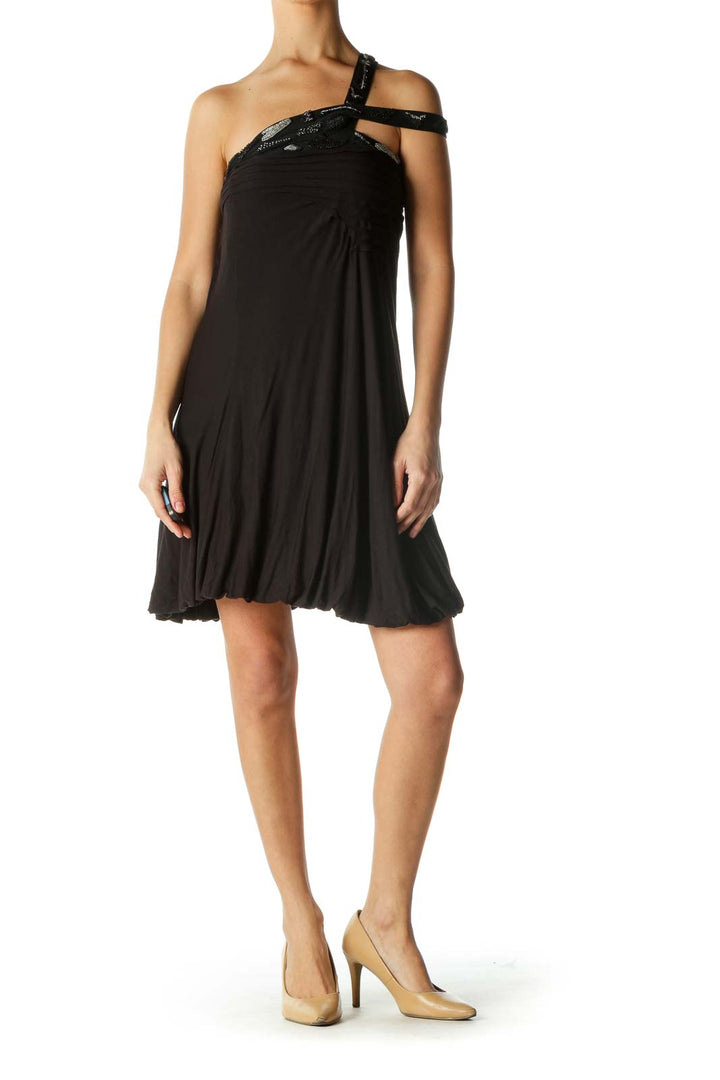 Black Embellished Neckline Dress