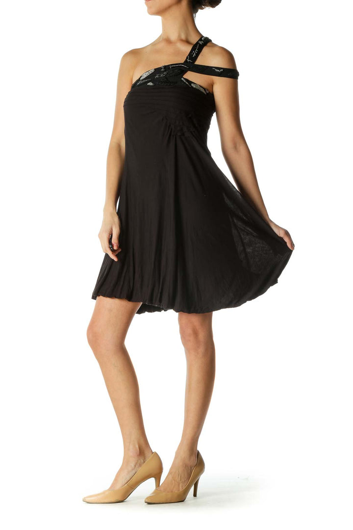 Black Embellished Neckline Dress