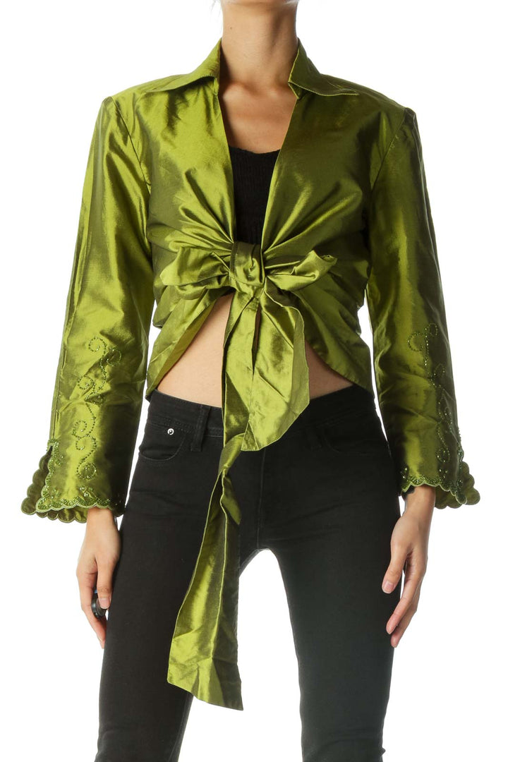 Green 100% Thai Silk Wrap Beaded Top