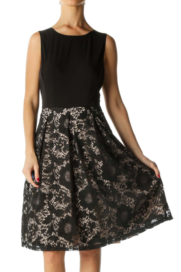 Beige and Black Lace Skirt Dress