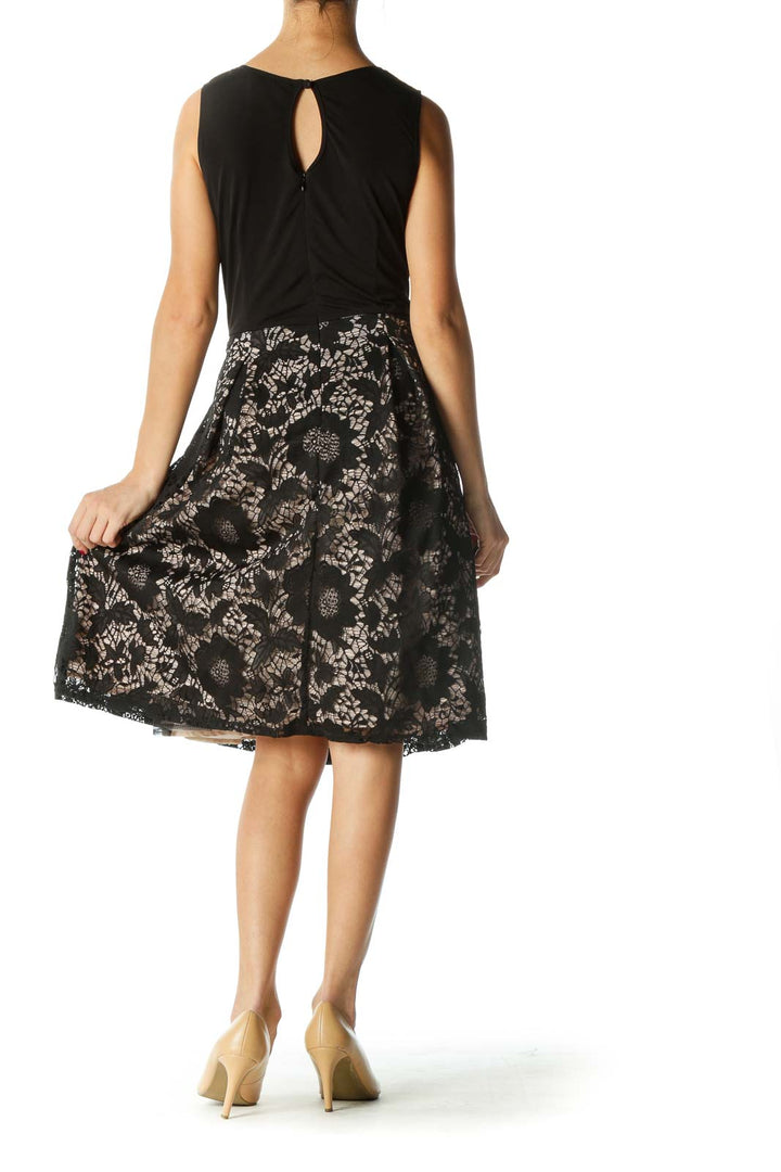 Beige and Black Lace Skirt Dress