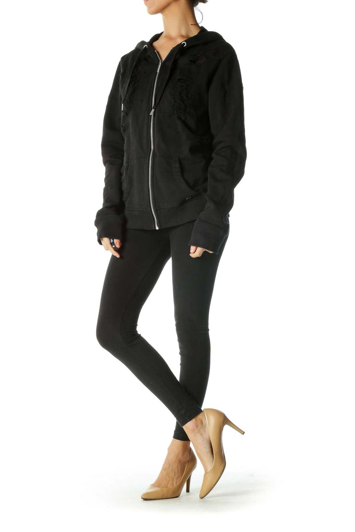 Black Distressed Zip up Jacket