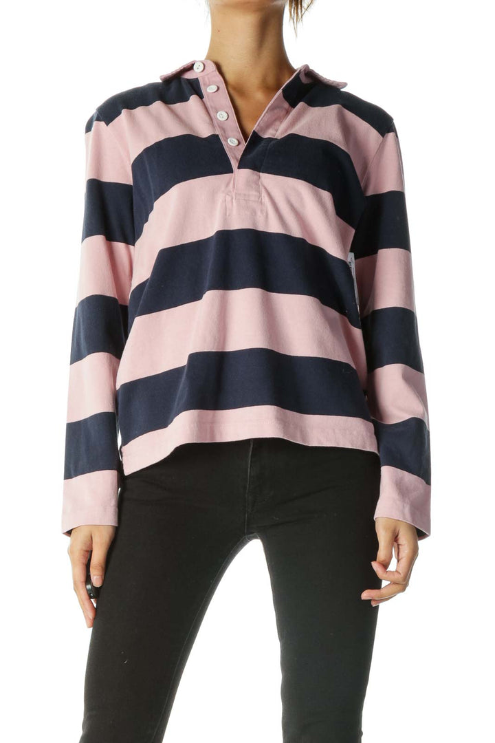 Pink Blue 100% Cotton Striped Long Sleeve Top