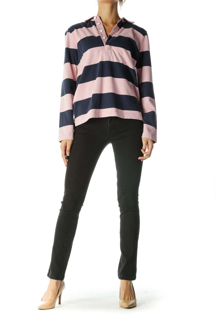 Pink Blue 100% Cotton Striped Long Sleeve Top