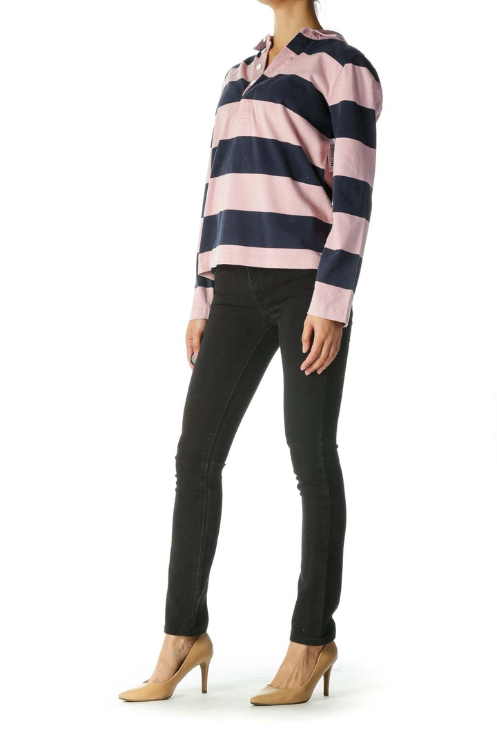 Pink Blue 100% Cotton Striped Long Sleeve Top