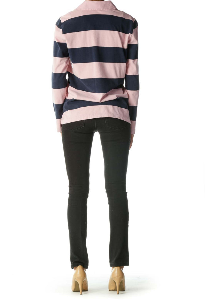 Pink Blue 100% Cotton Striped Long Sleeve Top