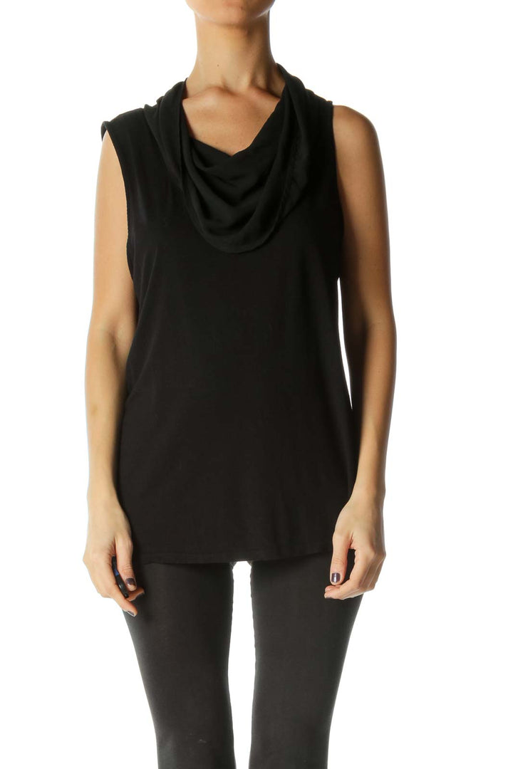 Black Cowl Neck Mixed-Media Stretch Top