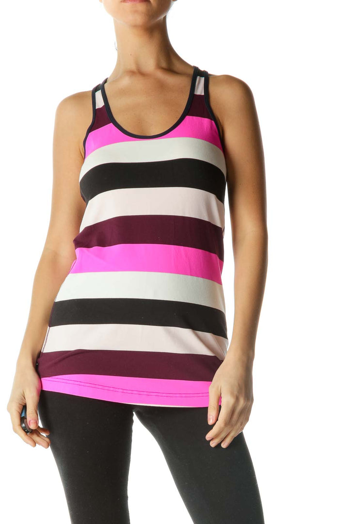 Pink White Blue Striped Racerback Active Top