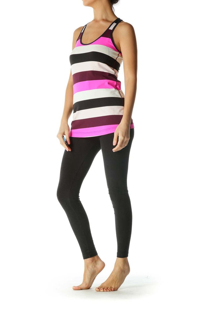 Pink White Blue Striped Racerback Active Top