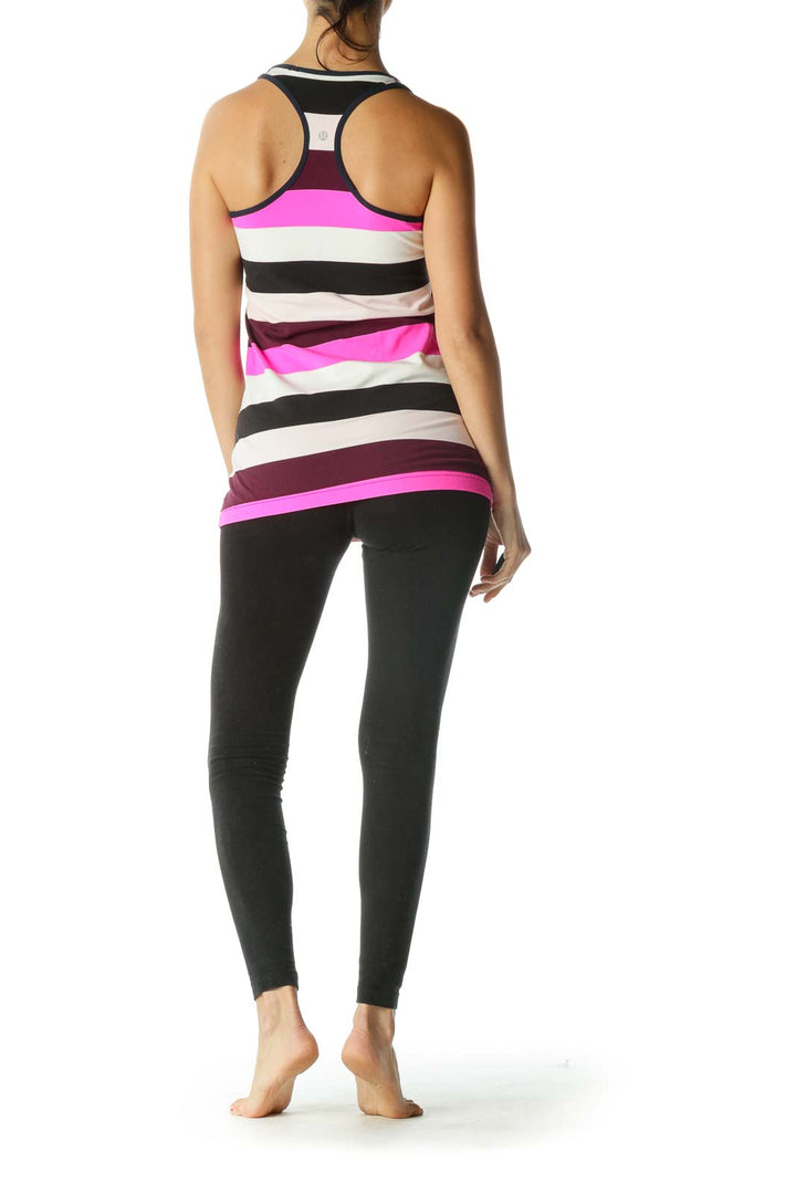 Pink White Blue Striped Racerback Active Top