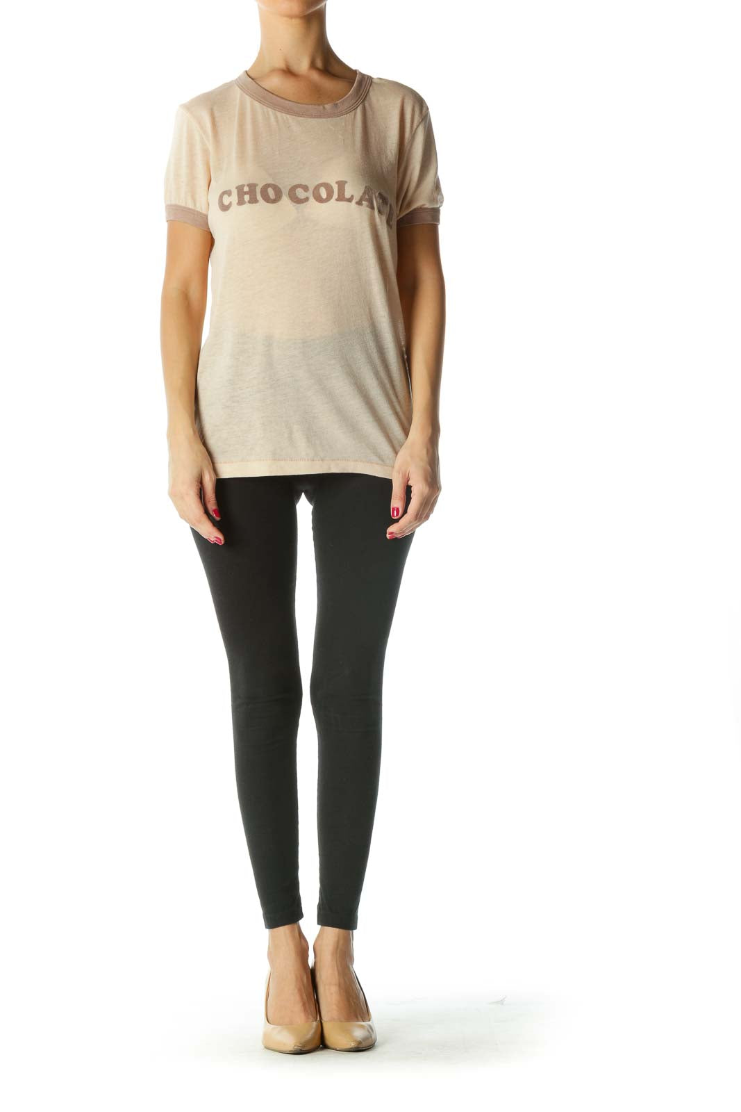 Beige Brown Felt Graphic T-Shirt