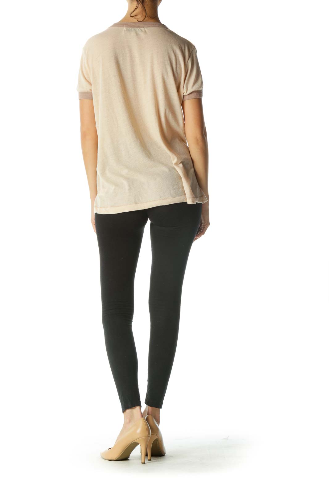 Beige Brown Felt Graphic T-Shirt