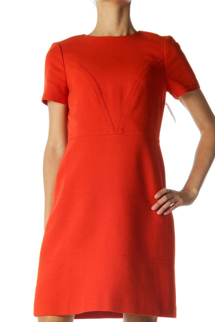 Orange Short Sleeve Work Dress