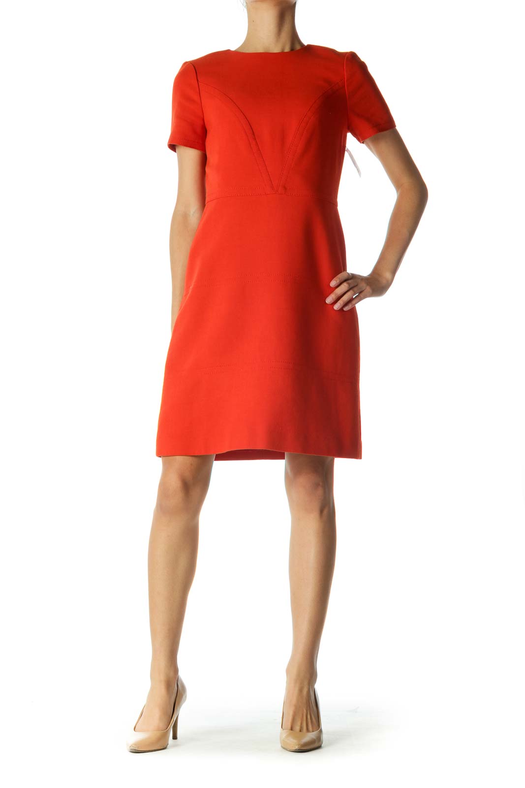 Orange Short Sleeve Work Dress