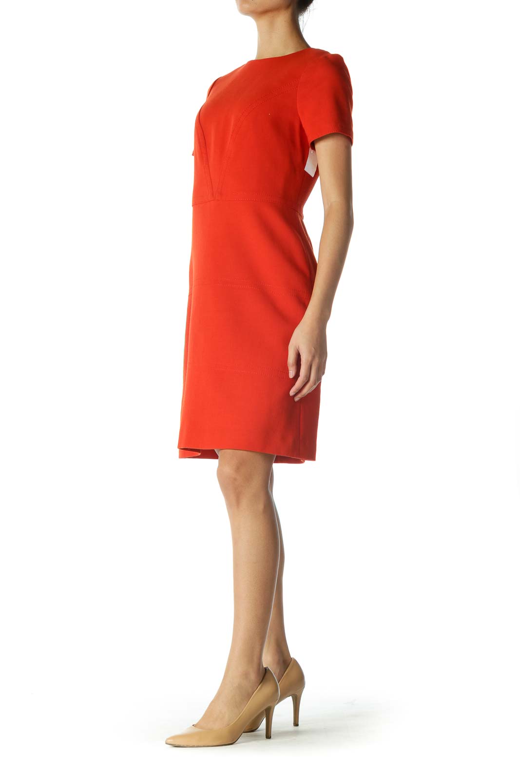 Orange Short Sleeve Work Dress