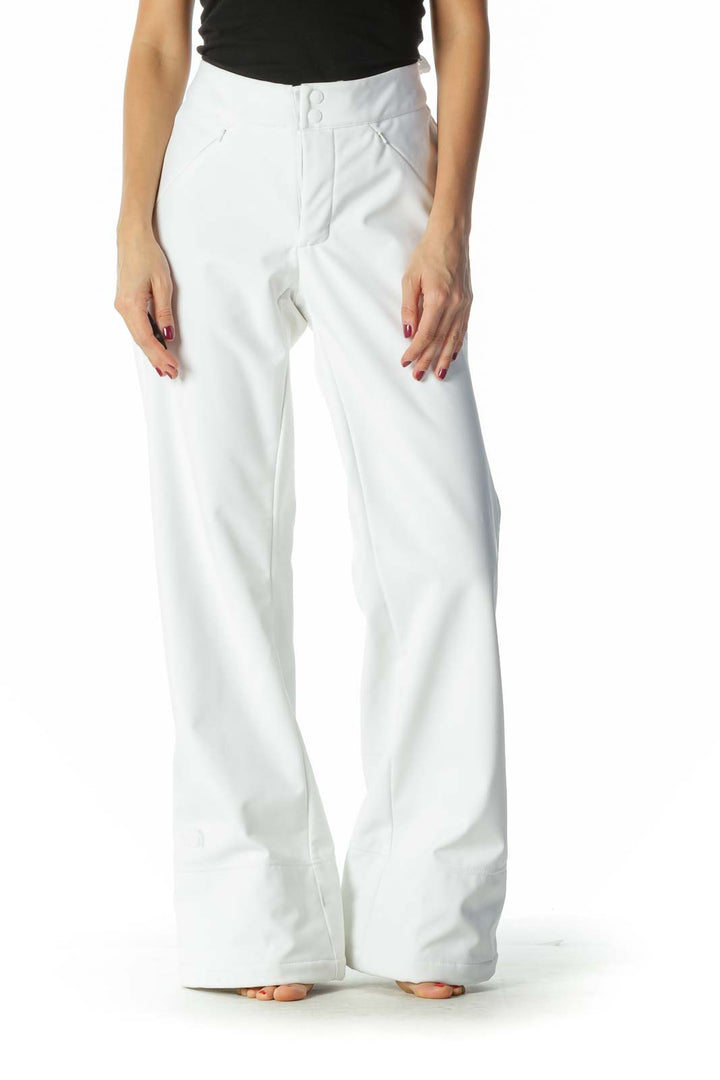 White Zipper Pocketed Inside Fleece Sports Pants