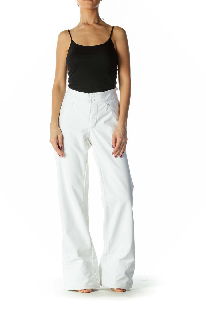 White Zipper Pocketed Inside Fleece Sports Pants