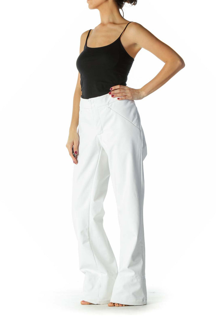 White Zipper Pocketed Inside Fleece Sports Pants