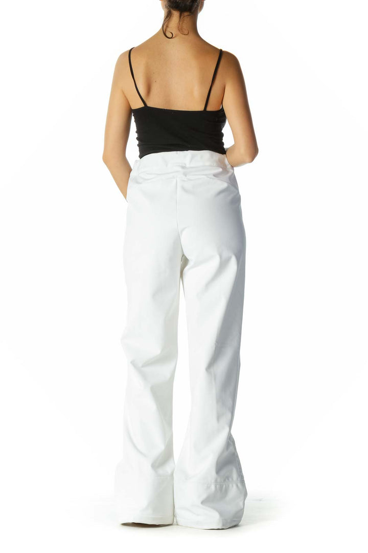 White Zipper Pocketed Inside Fleece Sports Pants