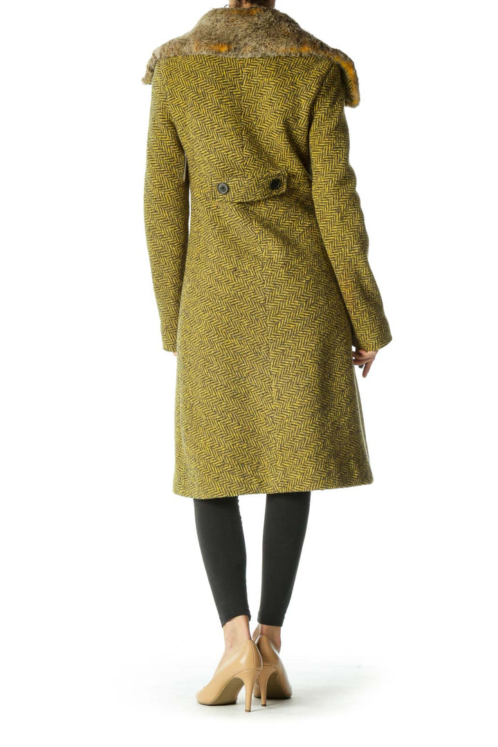 Yellow Gray 100% Wool Hook Closure Collared Coat