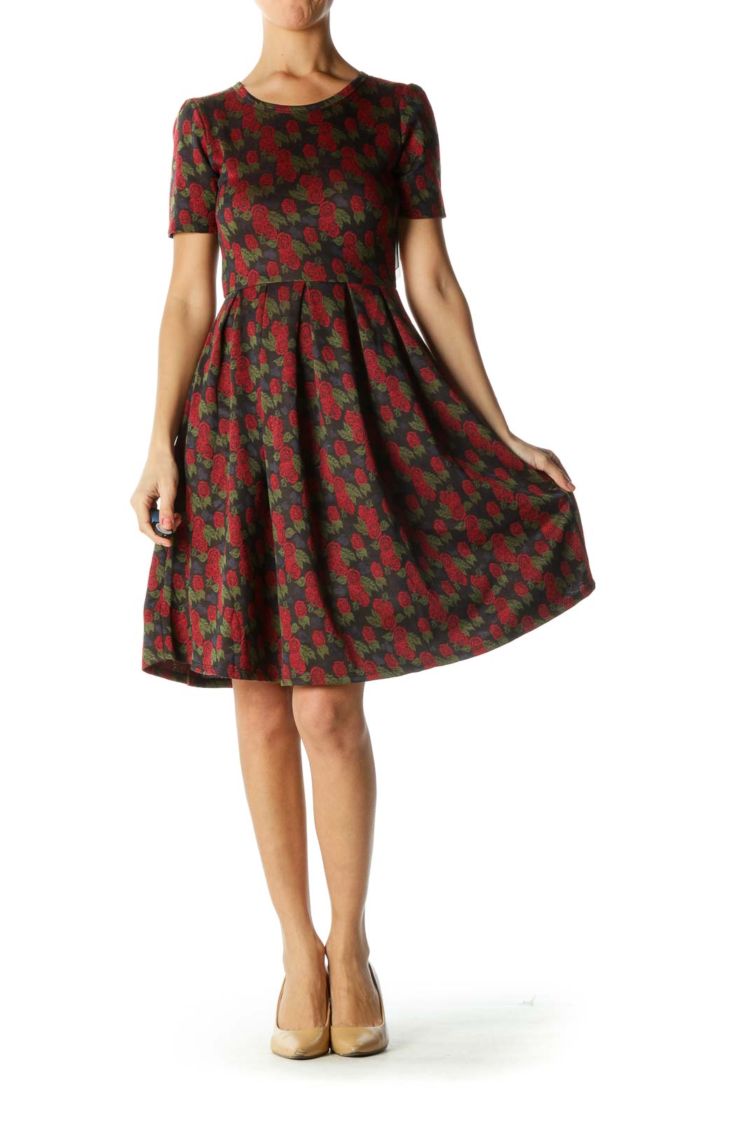 Black and Red Rose Print Dress