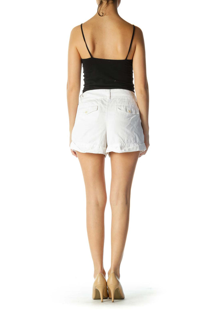 White Pocketed Hemmed Shorts