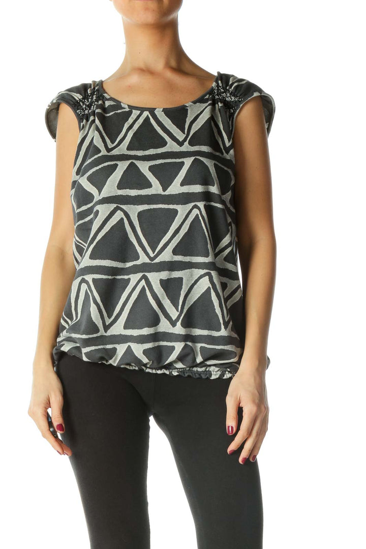 Gray Geometric Sleeveless Knit Top