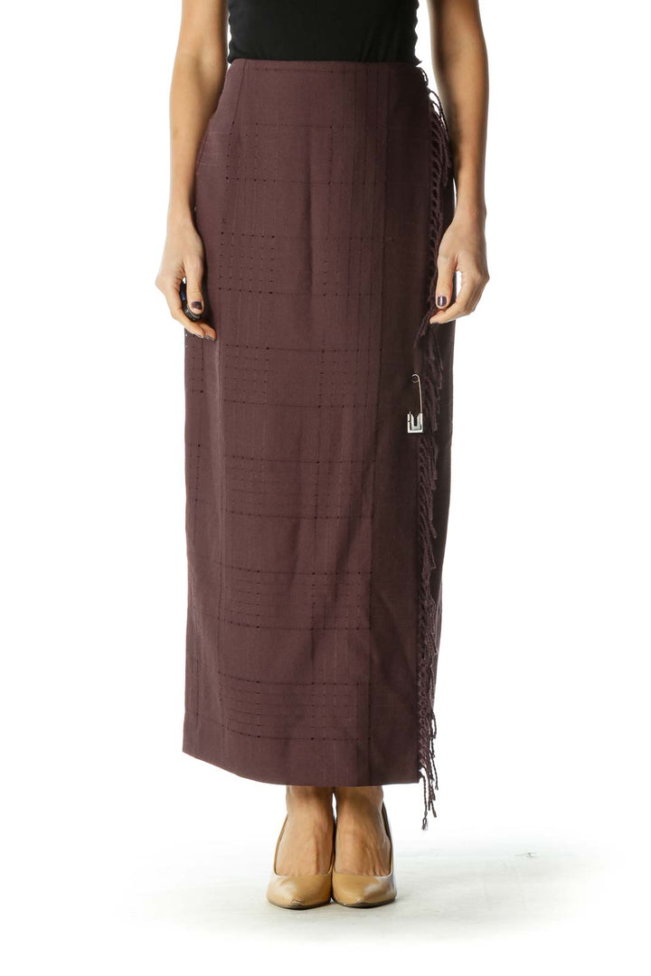 Brown Wool Fringe Straight Skirt