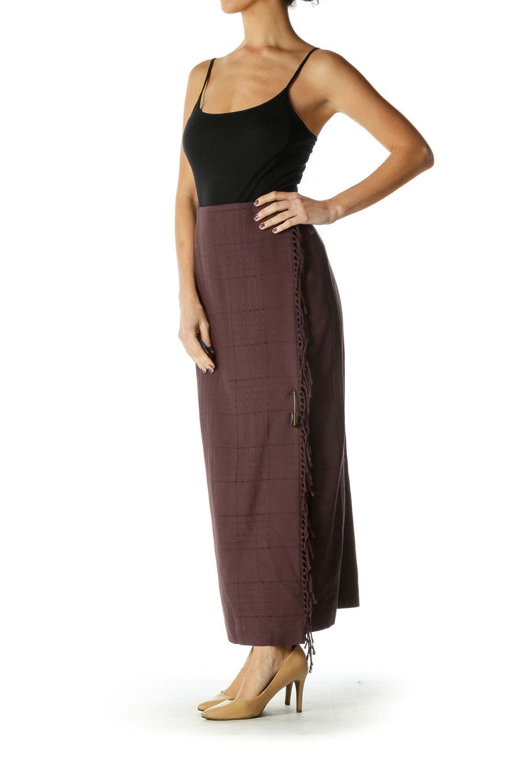 Brown Wool Fringe Straight Skirt