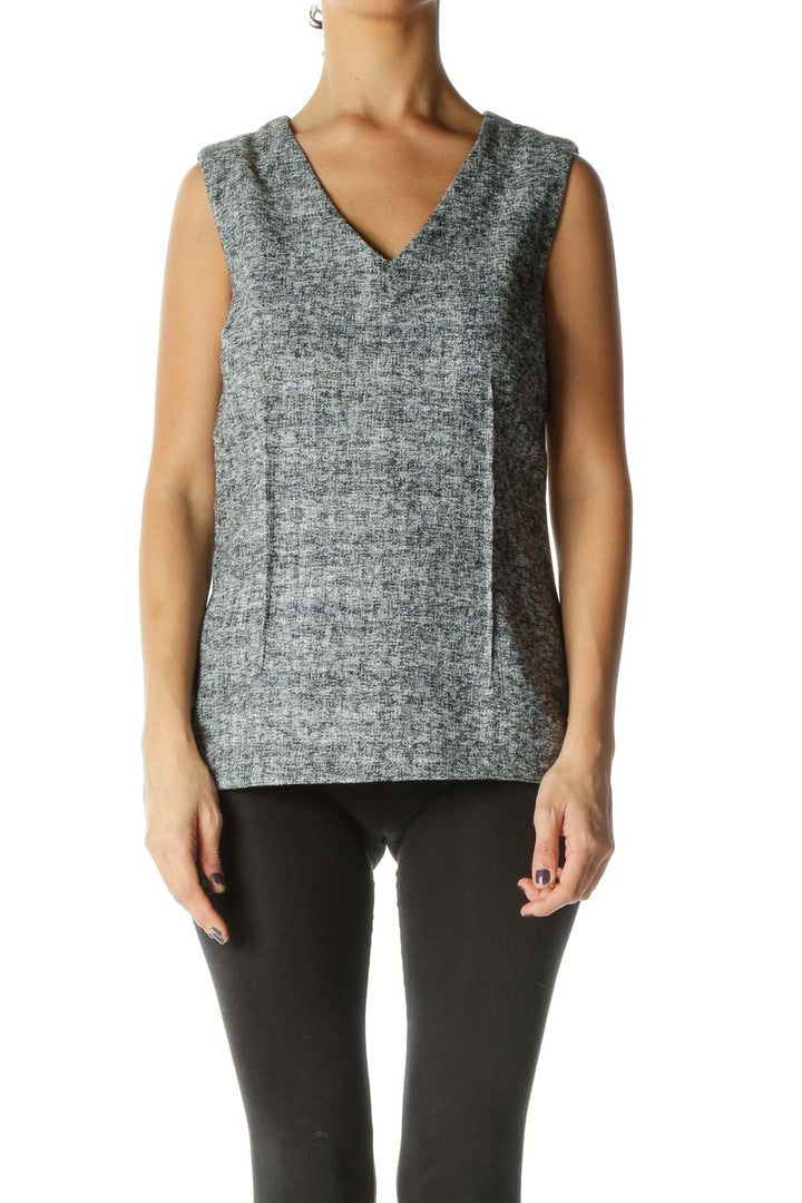 Gray Texture V Neck Casual Blouse