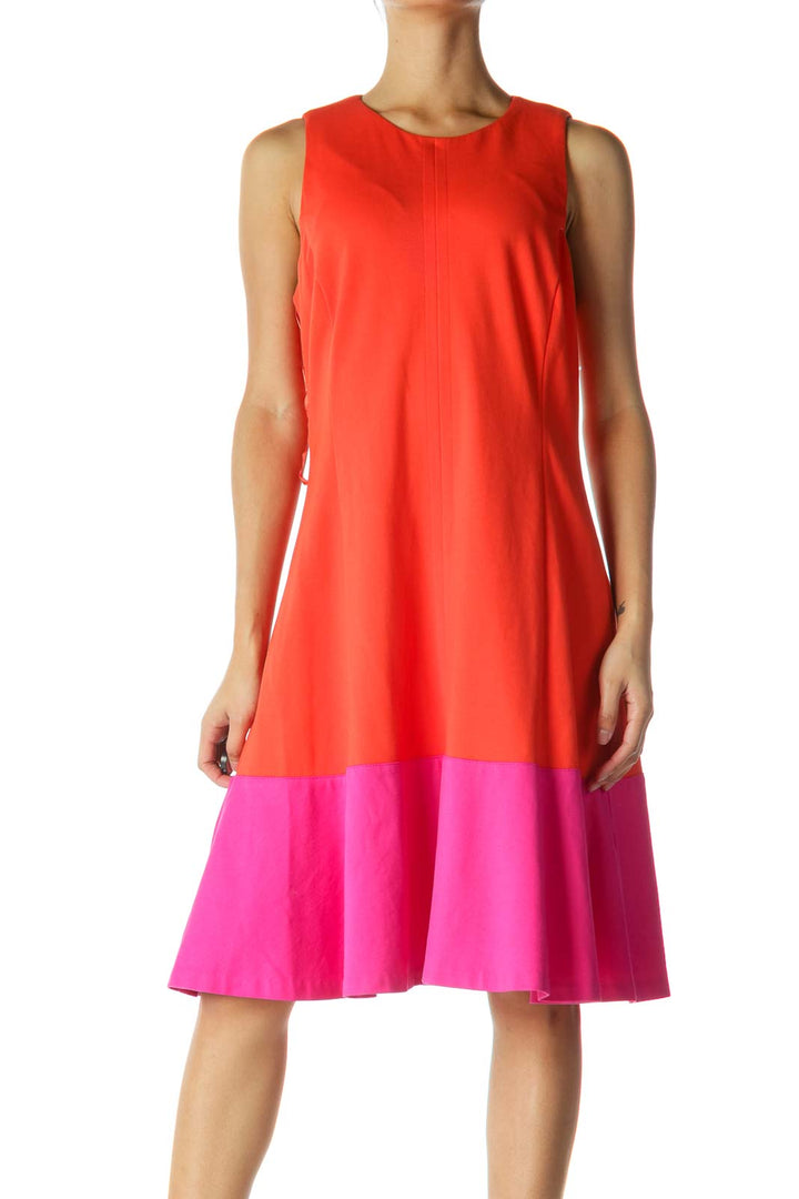 Orange and Pink Color Block Shift Dress