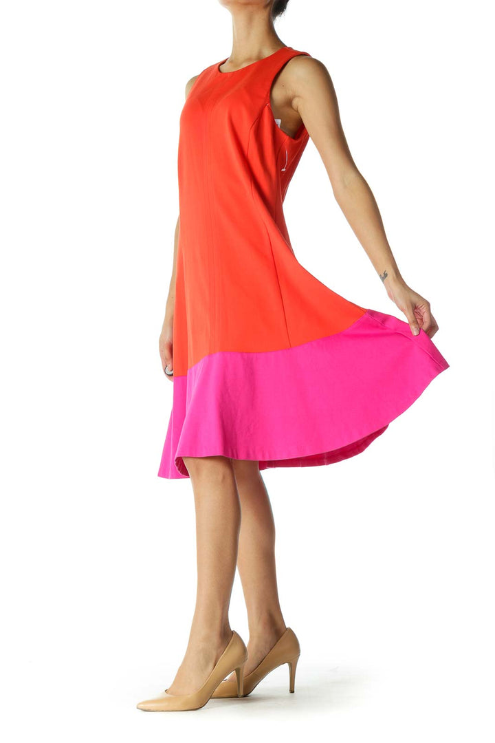 Orange and Pink Color Block Shift Dress