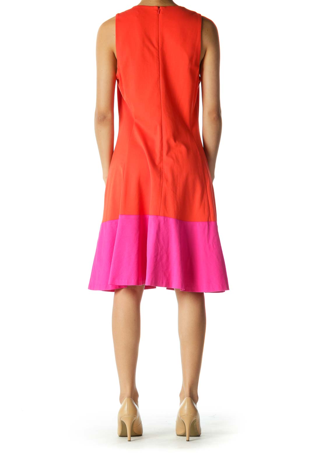 Orange and Pink Color Block Shift Dress