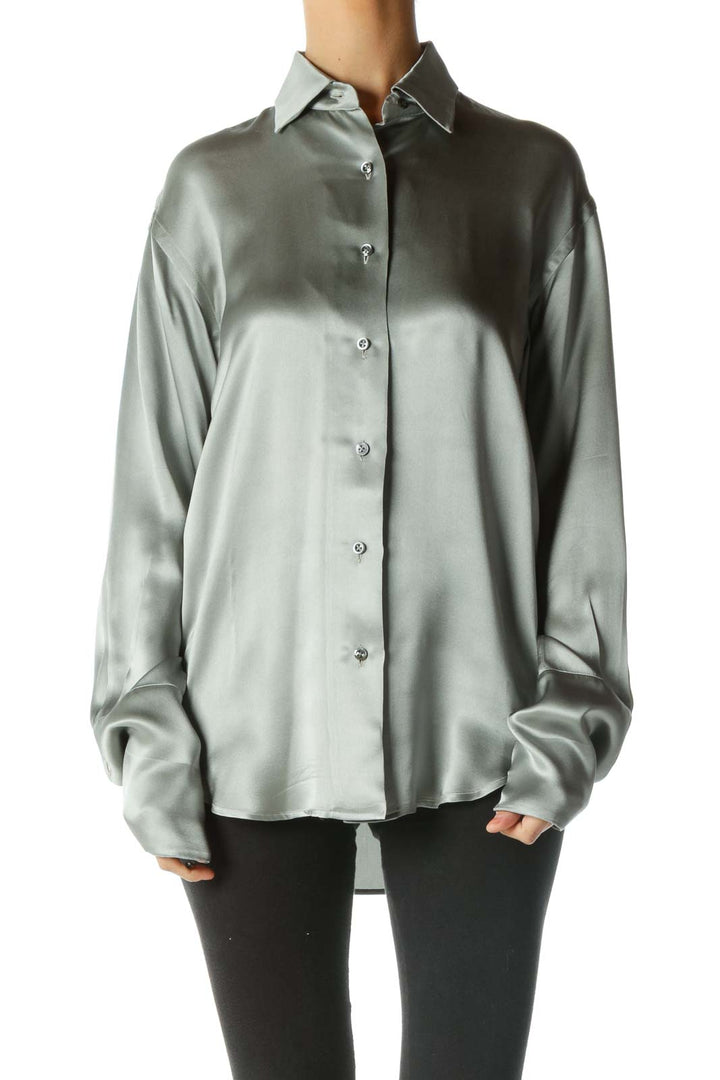 Silver Silk Button Down Shirt