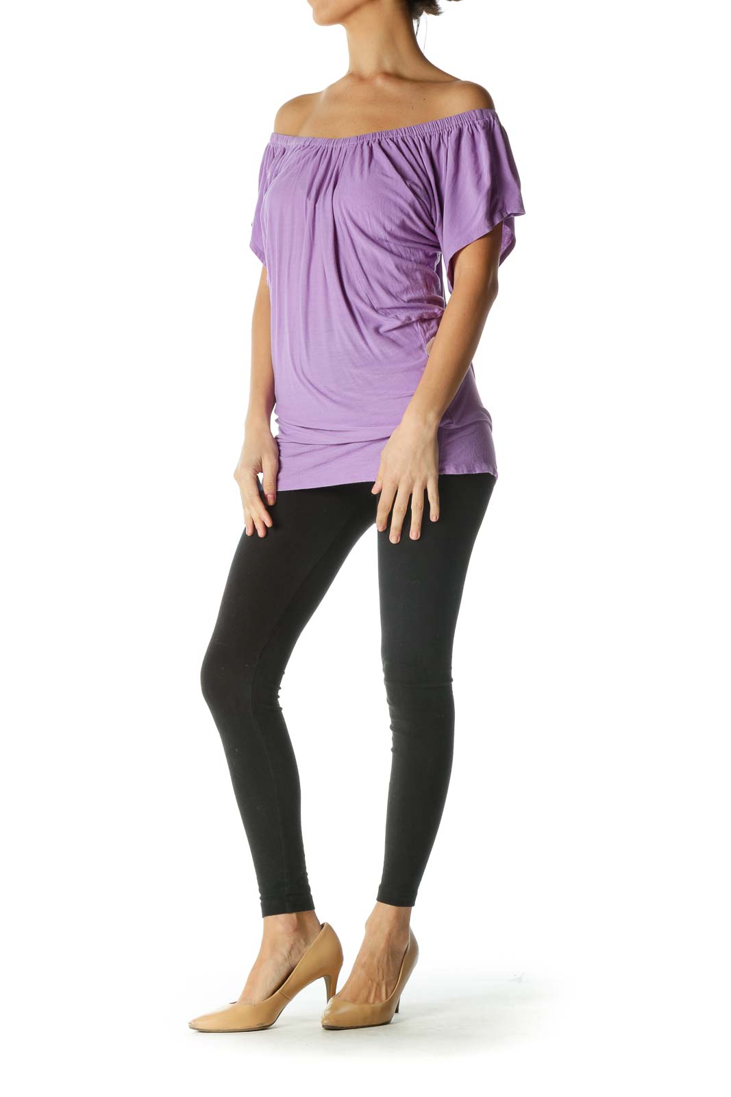 Purple Cold-shoulder Short Sleeve Shirt