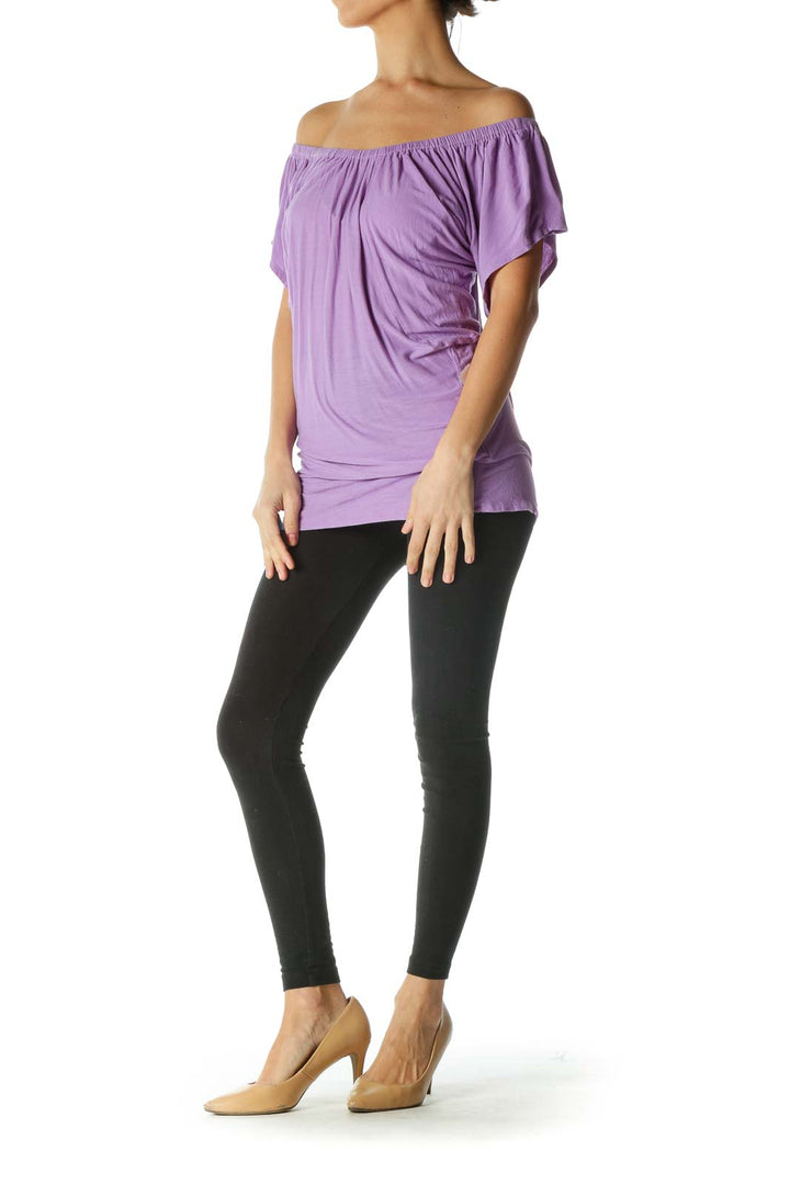 Purple Cold-shoulder Short Sleeve Shirt