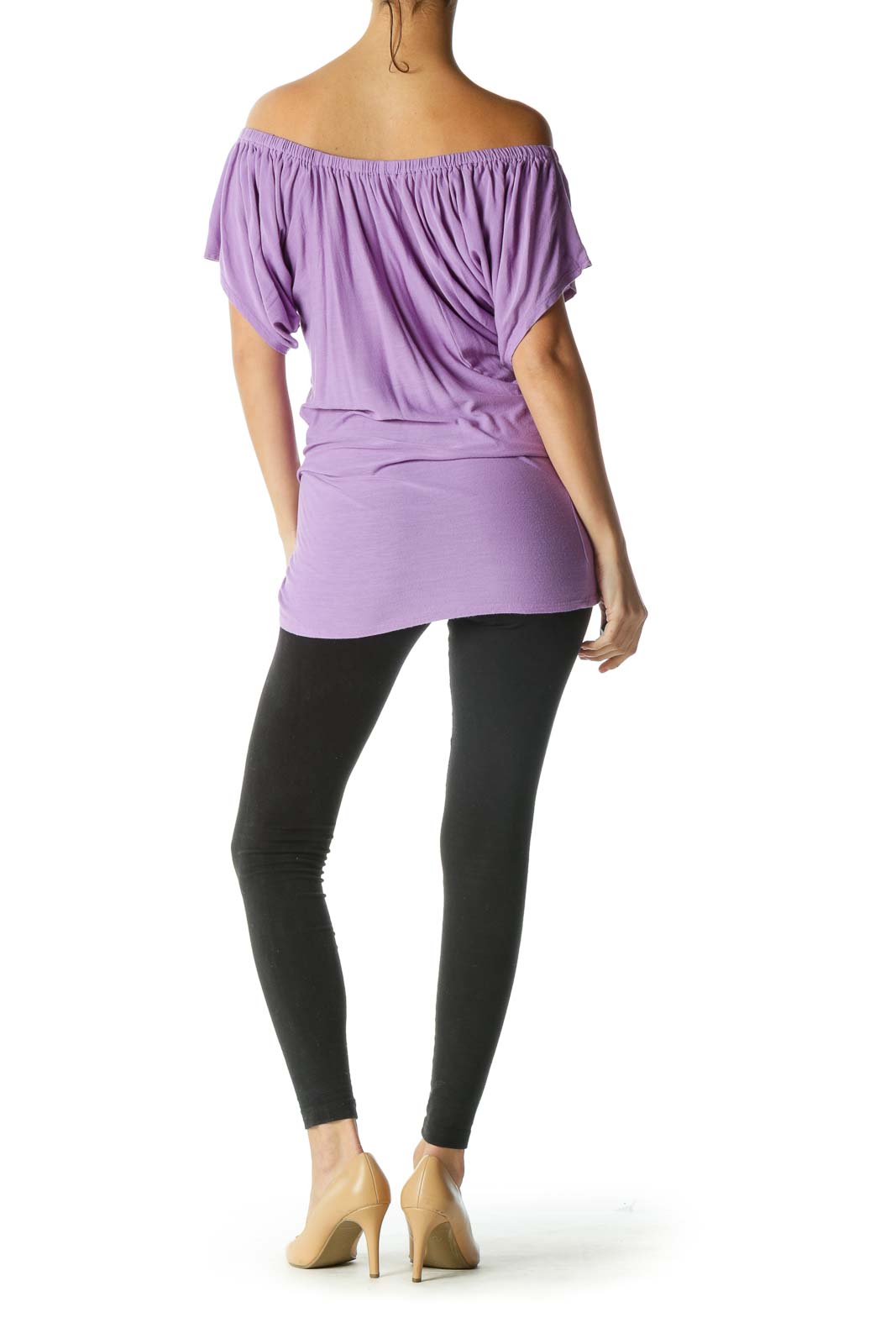 Purple Cold-shoulder Short Sleeve Shirt