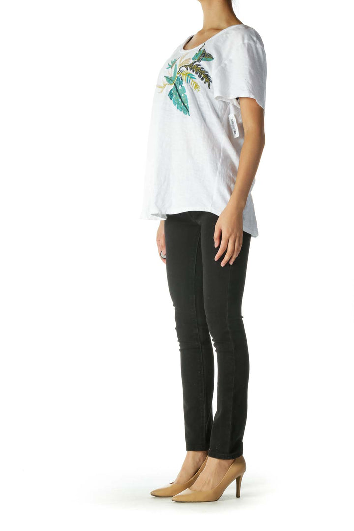 White Embroidered Short Sleeve Shirt