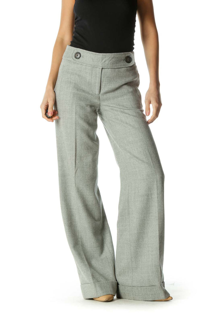 Gray Wide Leg Cuffed Pants