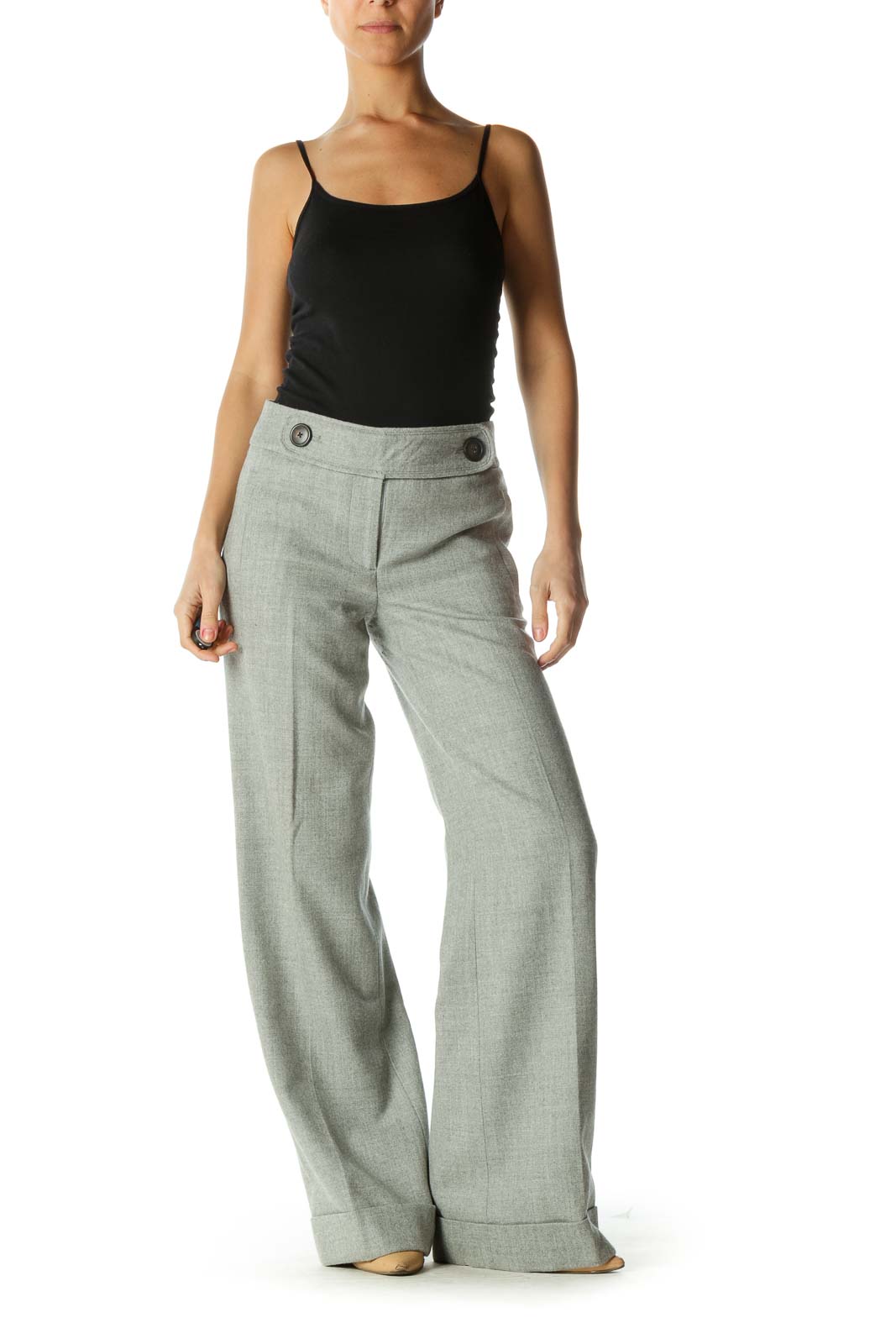 Gray Wide Leg Cuffed Pants