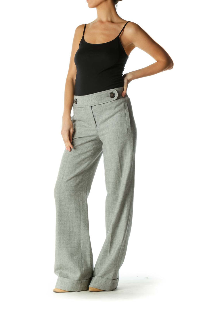 Gray Wide Leg Cuffed Pants