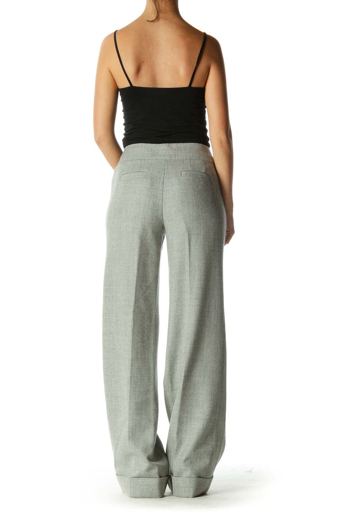 Gray Wide Leg Cuffed Pants