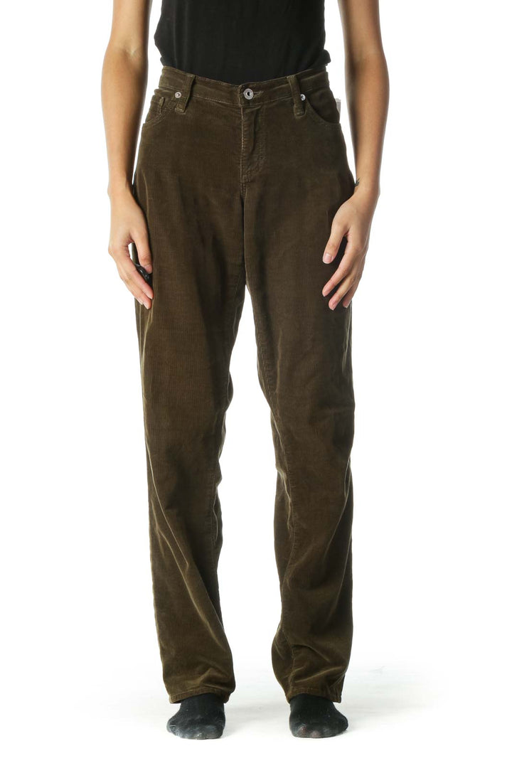 Brown Corduroy Straight Leg Pants