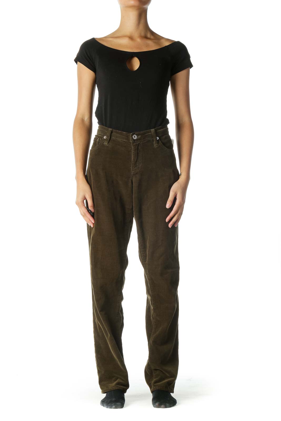 Brown Corduroy Straight Leg Pants