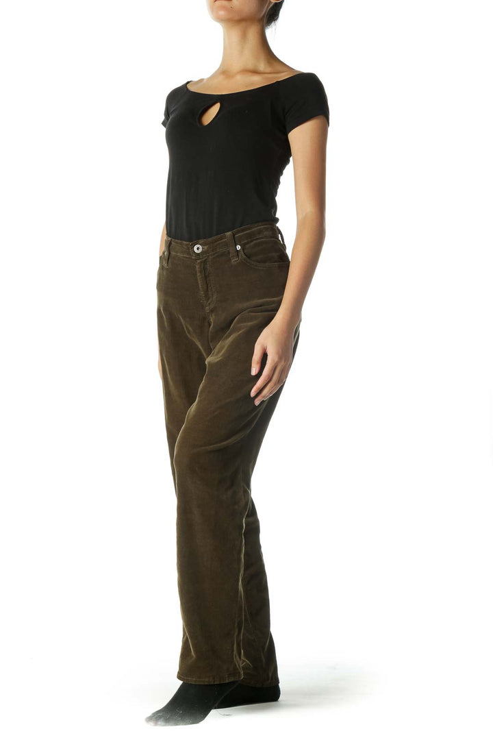 Brown Corduroy Straight Leg Pants